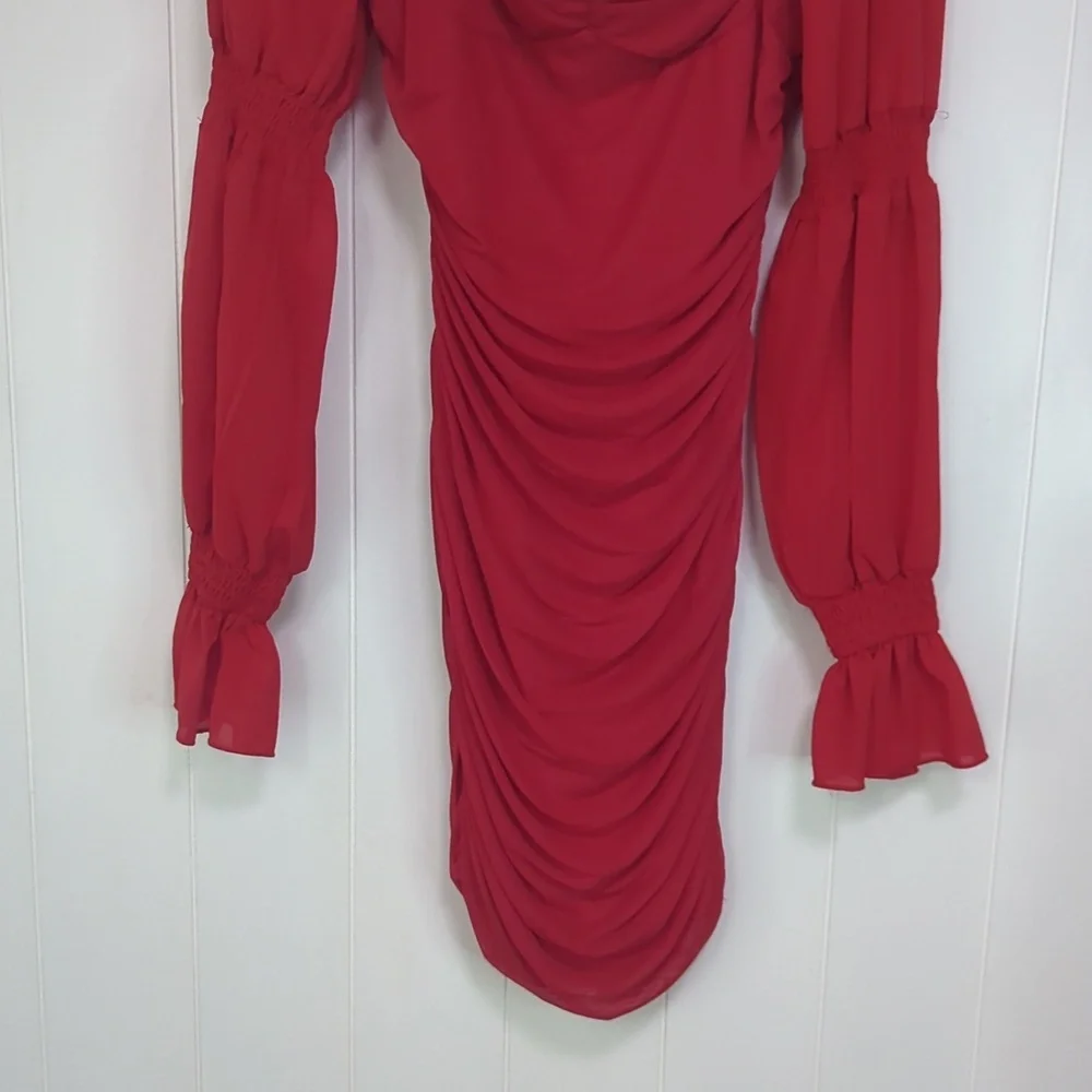 Sexy Valentines Day Elegant Red Ruched Dress - Picture 3 of 5